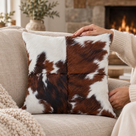 Coxín de pel con pelo natural 40 × 40 | Corzo Artesanía